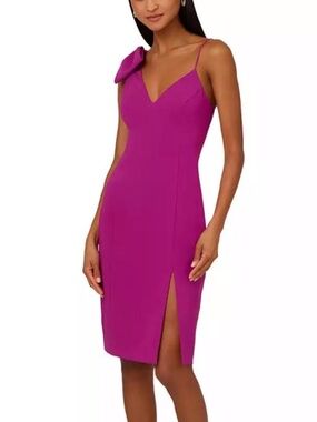 Adrianna by Adrianna Papell 12,14 Women's Stretch Crepe Fuchsia Bow Strap Dress
